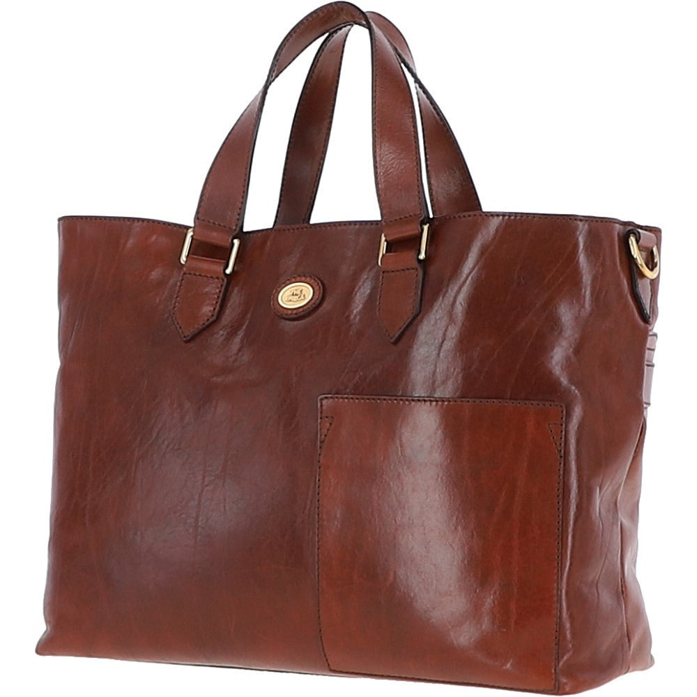 Large Two Section Italian Leather Shopper Bag Brown: 006447401 14