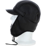 Leather Hunting Trapper Hat With Sheepskin Fur Black/brissa: 018S