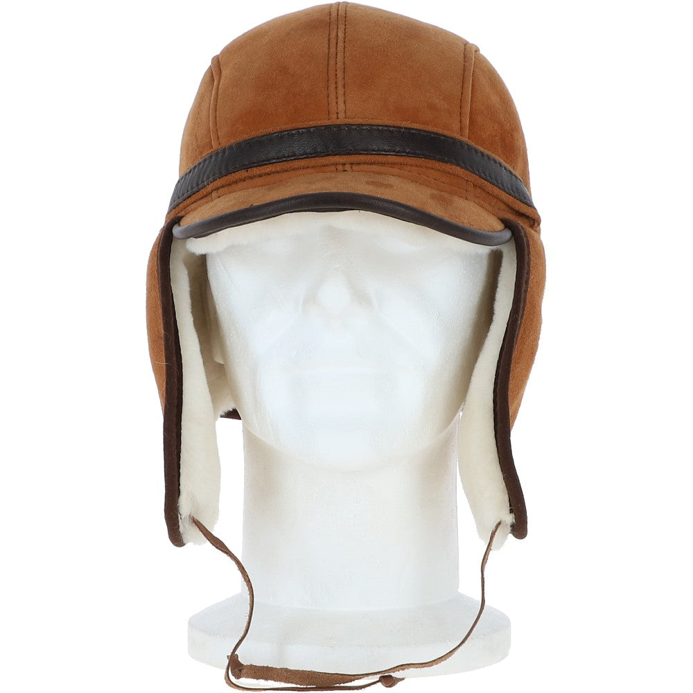 Leather Hunting Trapper Hat With Sheepskin Fur Tan/brn: 018S