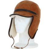 Leather Hunting Trapper Hat With Sheepskin Fur Tan/brn: 018S