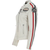 Women's Fashion Leather Biker Style Jacket Beige: 1133
