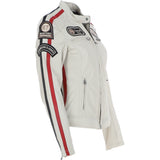 Women's Fashion Leather Biker Style Jacket Beige: 1133