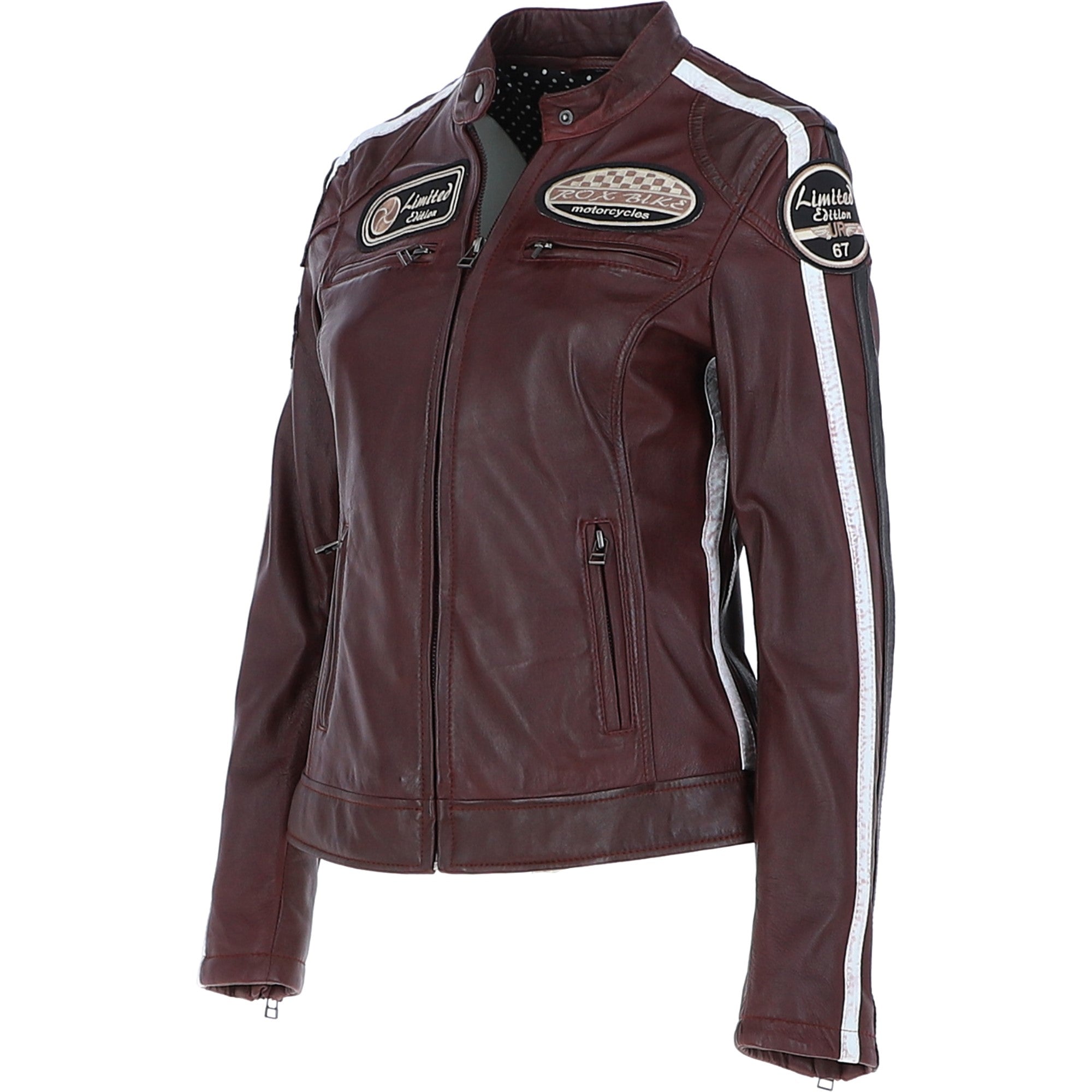 Women's Fashion Leather Biker Style Jacket Bordeaux: 1133