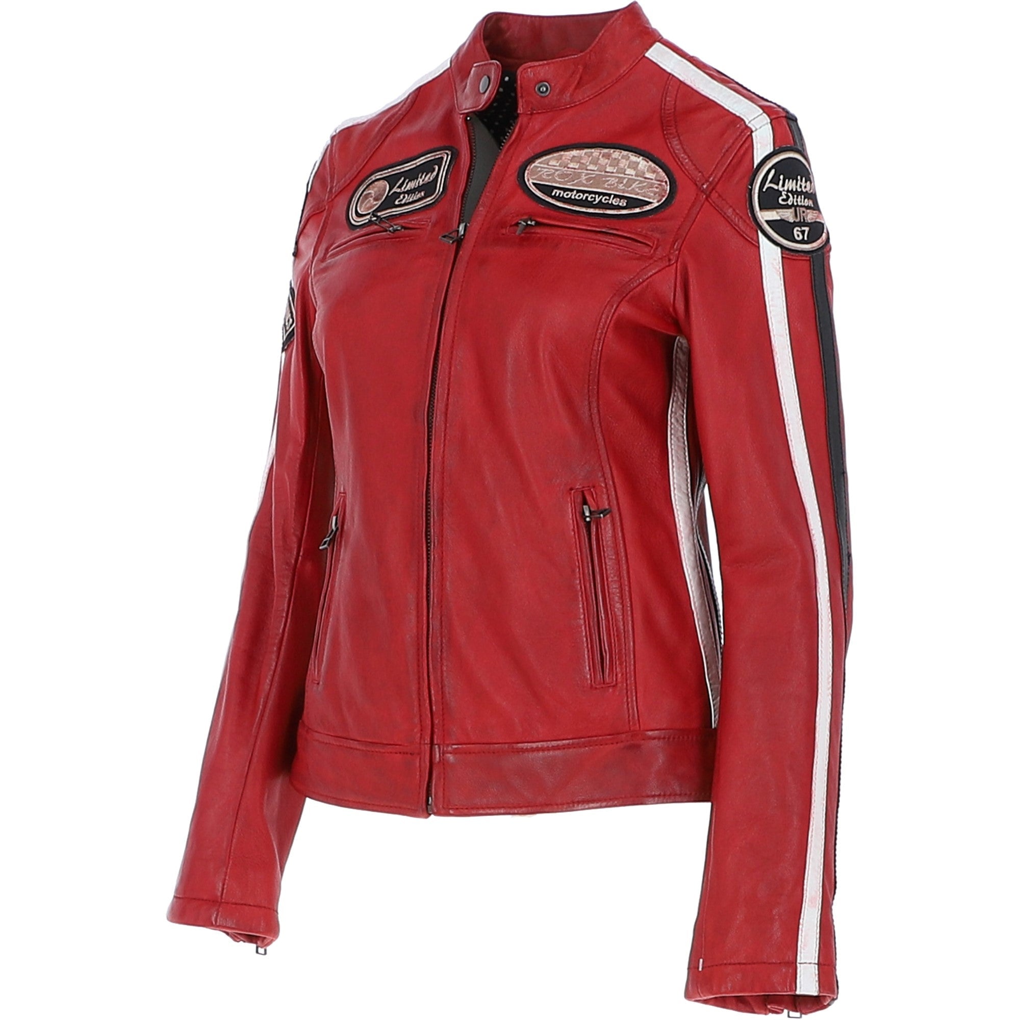 Women's Fashion Leather Biker Style Jacket Red: 1133
