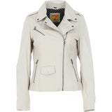 Women's Side Zip Leather Biker Jacket Beige: 1141
