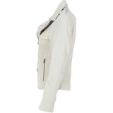 Women's Side Zip Leather Biker Jacket Beige: 1141
