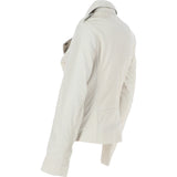 Women's Side Zip Leather Biker Jacket Beige: 1141