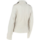 Women's Side Zip Leather Biker Jacket Beige: 1141
