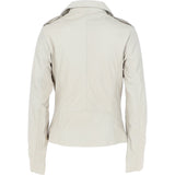Women's Side Zip Leather Biker Jacket Beige: 1141
