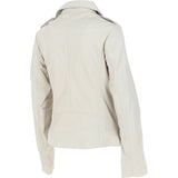 Women's Side Zip Leather Biker Jacket Beige: 1141