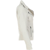 Women's Side Zip Leather Biker Jacket Beige: 1141