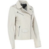 Women's Side Zip Leather Biker Jacket Beige: 1141