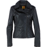 Women's Side Zip Leather Biker Jacket Black: 1141