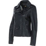 Women's Side Zip Leather Biker Jacket Black: 1141