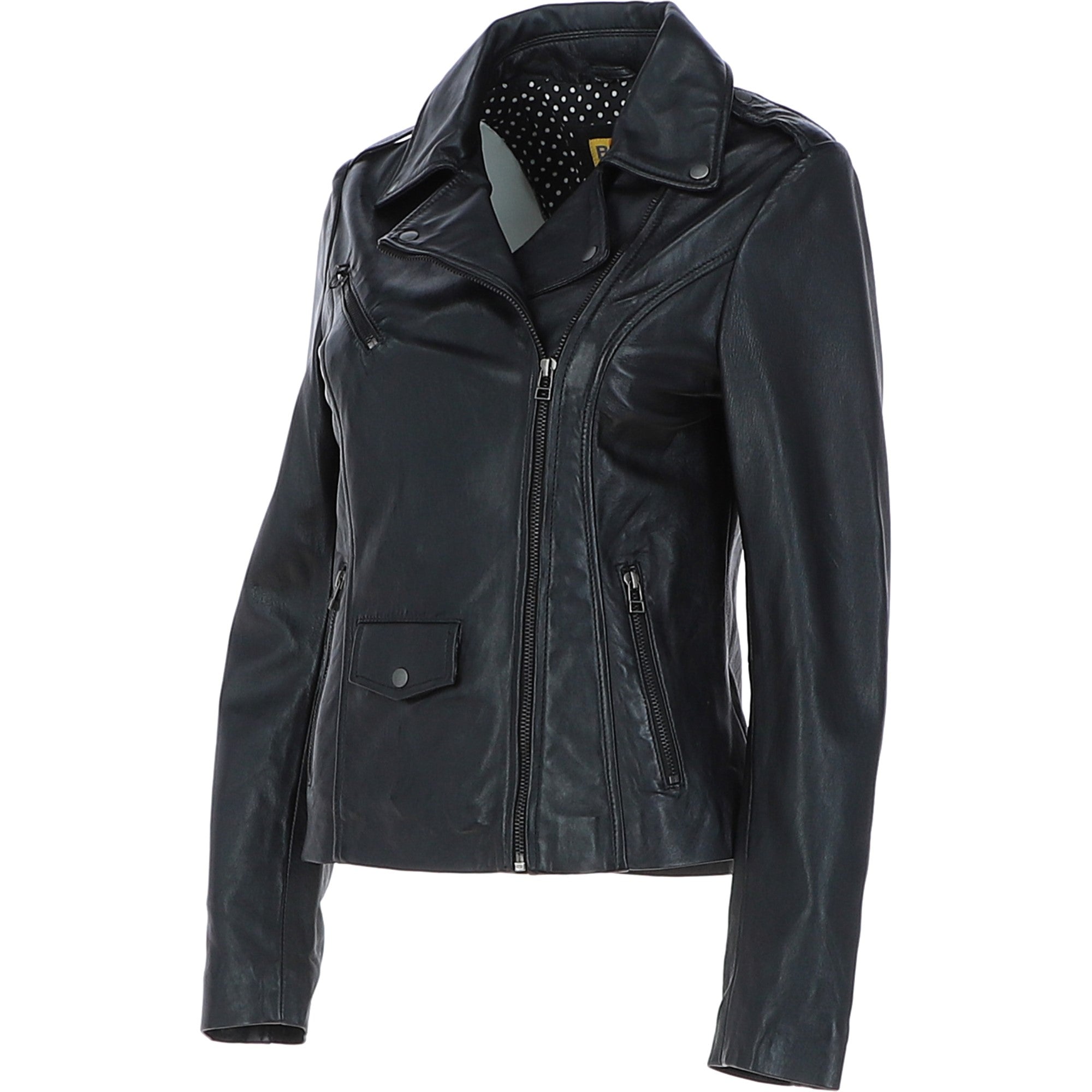 Women's Side Zip Leather Biker Jacket Black: 1141