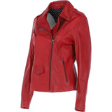 Women's Side Zip Leather Biker Jacket Red: 1141