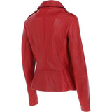Women's Side Zip Leather Biker Jacket Red: 1141