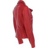 Women's Side Zip Leather Biker Jacket Red: 1141