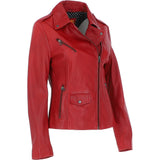 Women's Side Zip Leather Biker Jacket Red: 1141