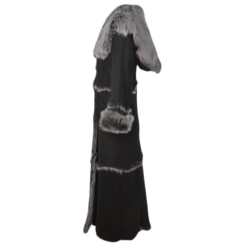 Long Length Sheepskin Coat Black: KB 56