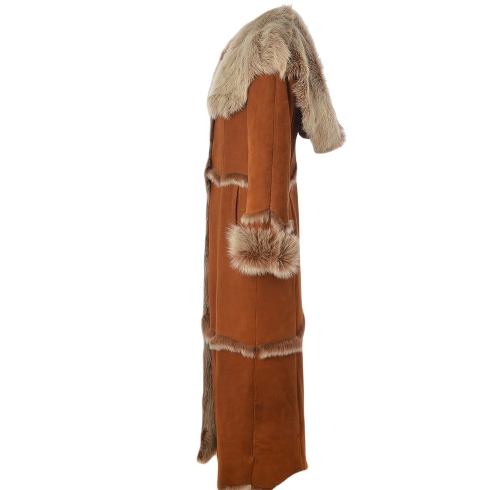 Long Length Sheepskin Coat Tan: KB 56