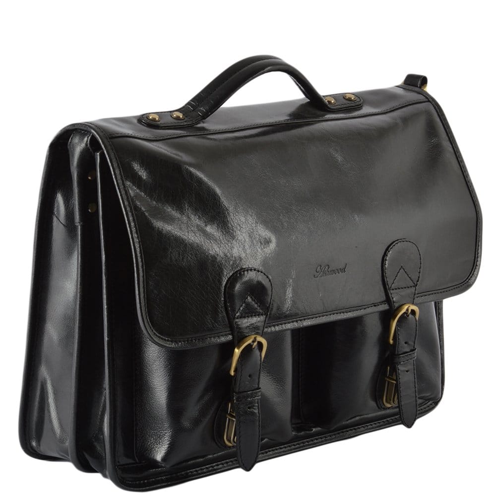 Leather Briefcase Black/vt : 8190