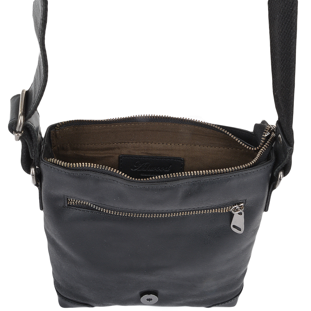 Mens 3 Pocket Luxury Small Leather Flight Bag Black : Jack