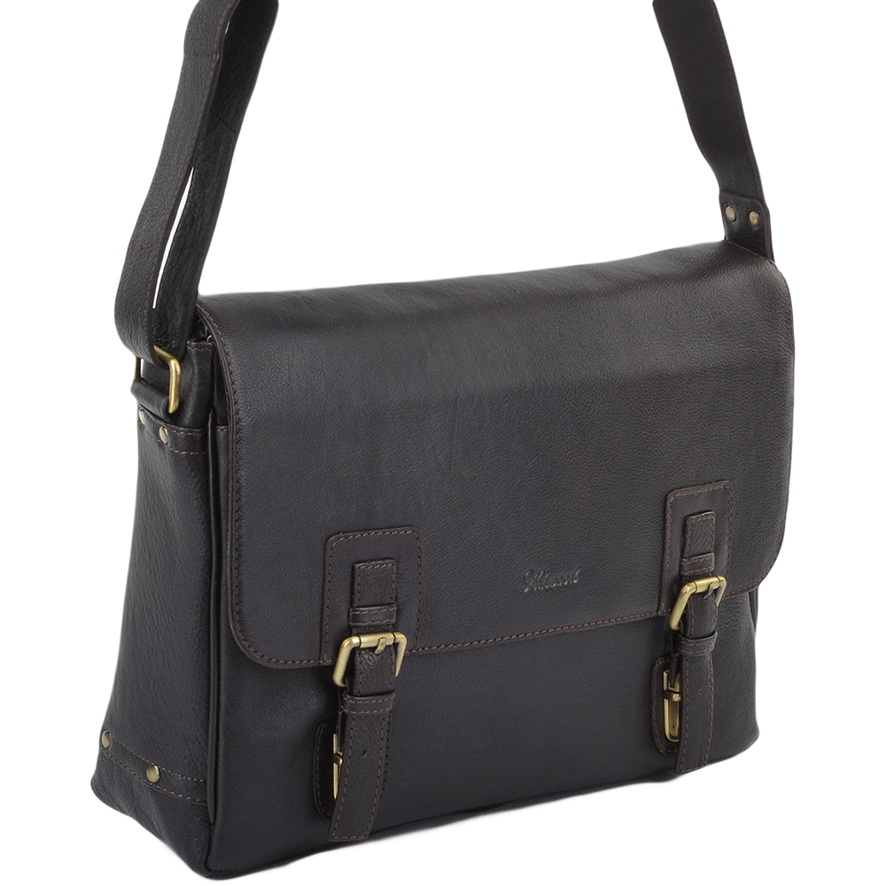 Mens Double Clasp Laptop Satchel Brown/tum : Jasper