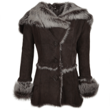 Toscana Longhaired Shearling Jacket With Large Hood Brown: KB 32 HOODED
