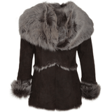 Toscana Longhaired Shearling Jacket With Large Hood Brown: KB 32 HOODED
