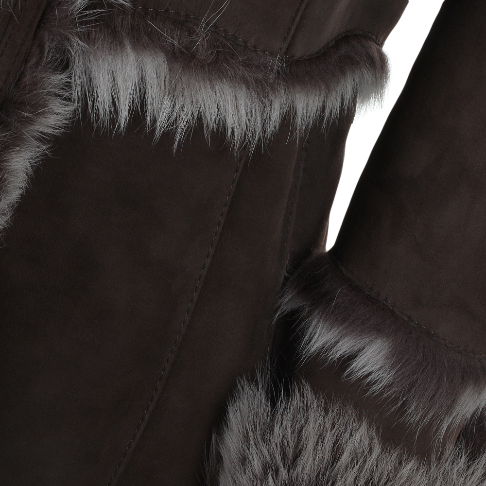 Toscana Longhaired Shearling Jacket With Large Hood Brown: KB 32 HOODED