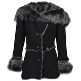 Toscana Long Haired Shearling Jacket With Large Hood Black: KB 32 HOODED