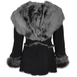 Toscana Long Haired Shearling Jacket With Large Hood Black: KB 32 HOODED