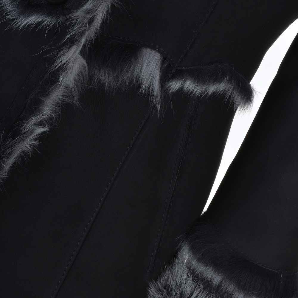 Toscana Long Haired Shearling Jacket With Large Hood Black: KB 32 HOODED