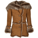 Toscana Longhaired Shearling Jacket With Large Hood Tan: KB 32 HOODED