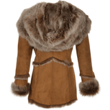 Toscana Longhaired Shearling Jacket With Large Hood Tan: KB 32 HOODED