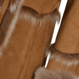 Toscana Longhaired Shearling Jacket With Large Hood Tan: KB 32 HOODED