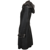 3/4 Hooded Toscana Sheepskin Coat  Brown: B-5689