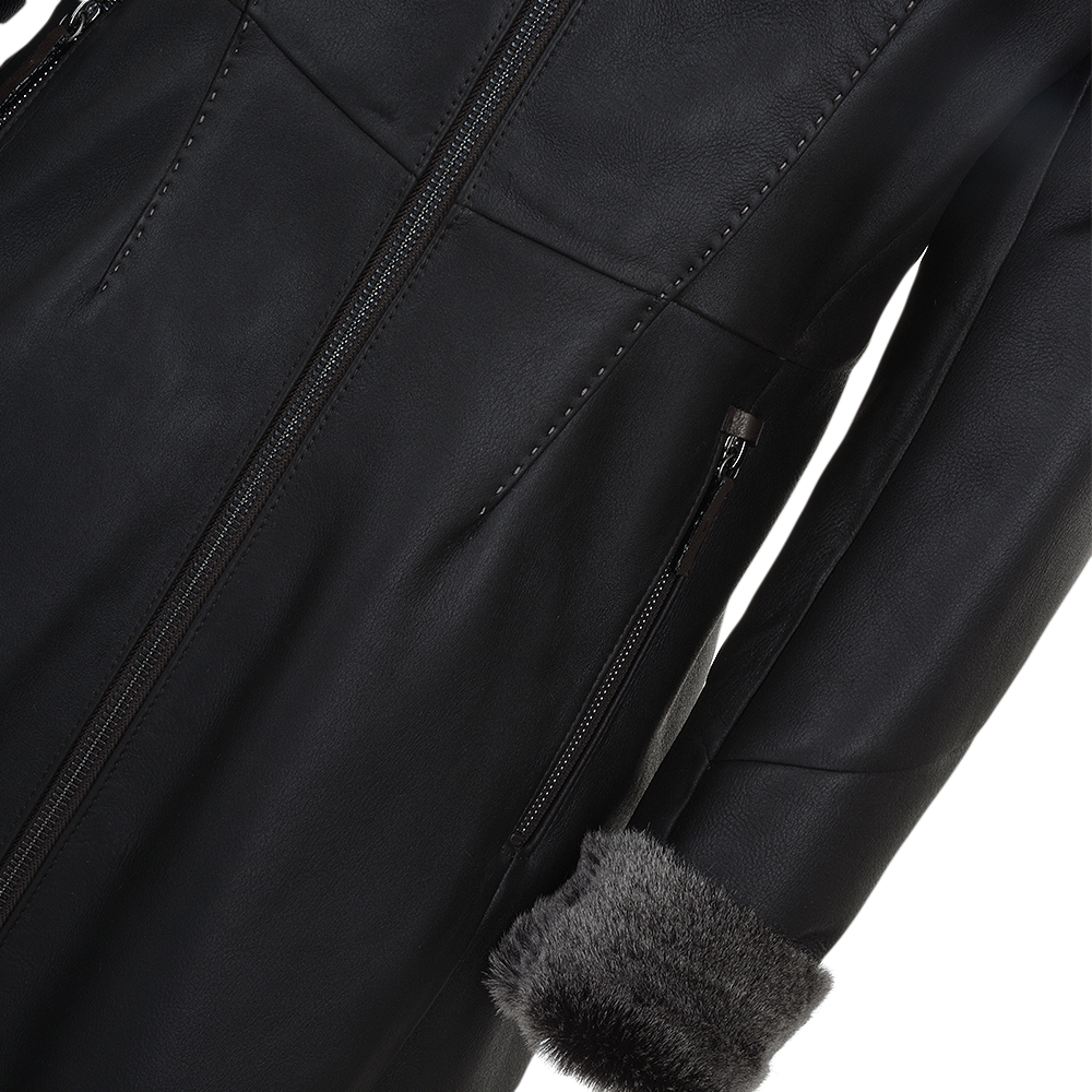 3/4 Hooded Toscana Sheepskin Coat  Brown: B-5689