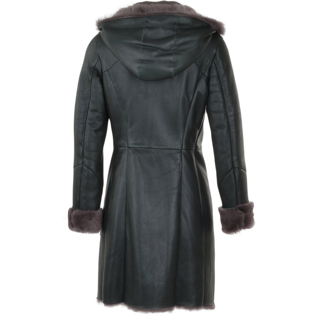 3/4 Hooded Toscana Sheepskin Coat Green: B-5689