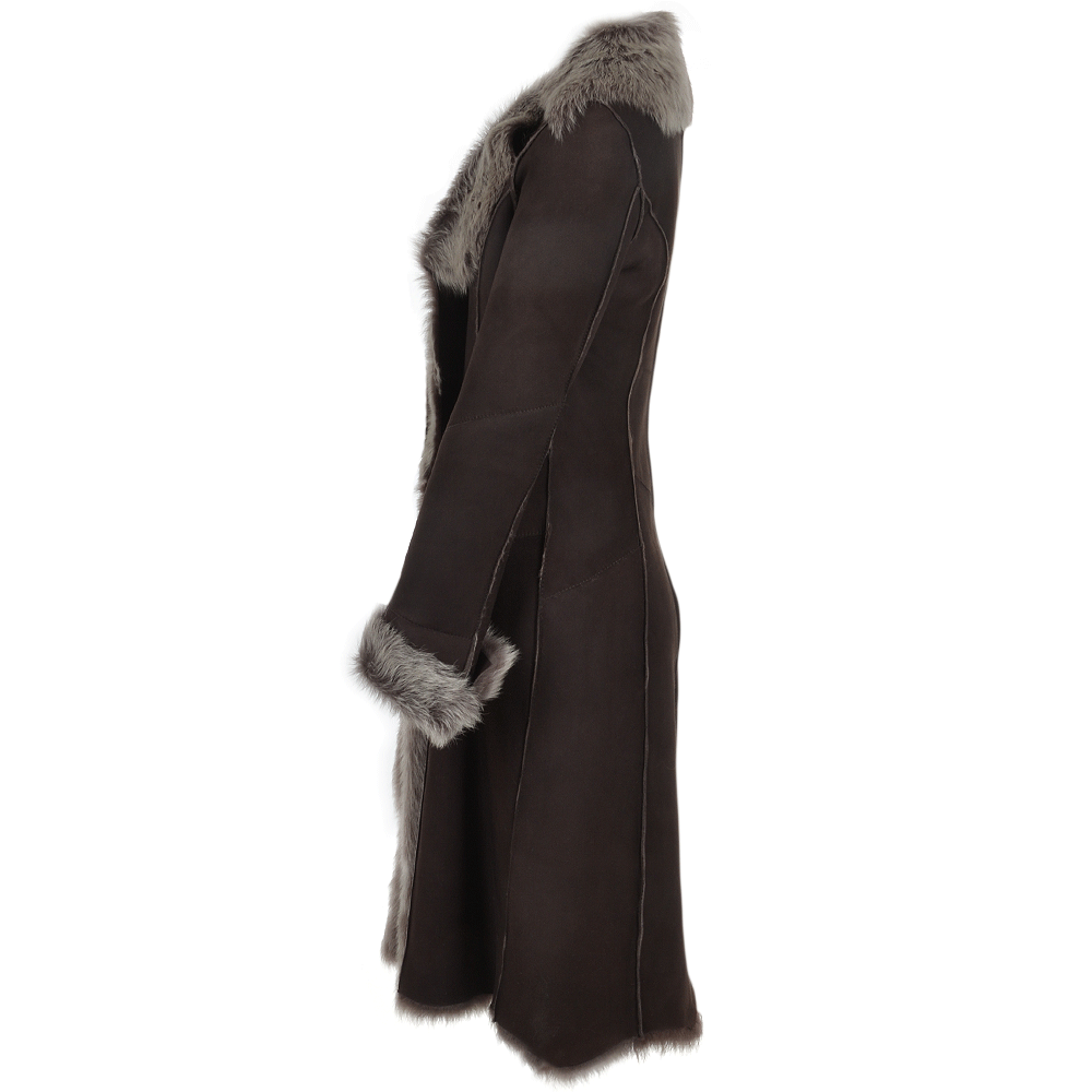 Long Length Toscana Suede Leather Coat Brown: KB 270