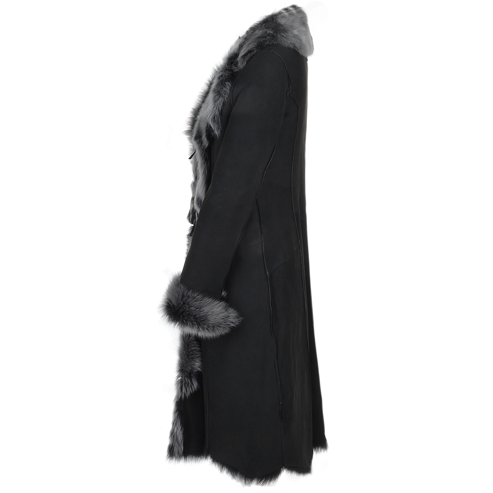 Long Length Toscana Suede Leather Coat Black: KB 270