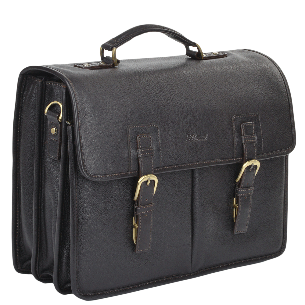 Mens Triple Gusset Heavy Duty Leather Briefcase Brown/tum : Gareth