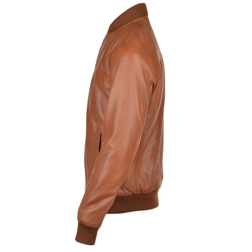 Leather Bomber Jacket  Tan: FO WILLIE