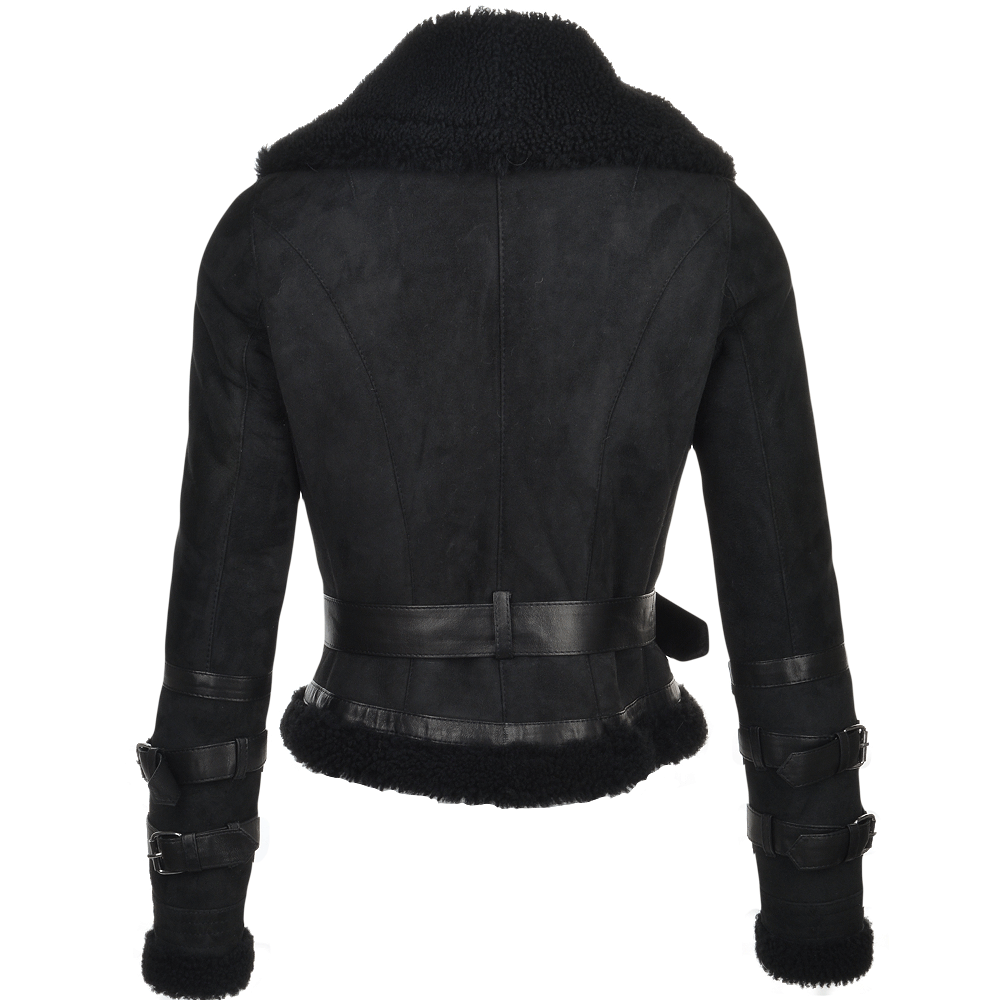 Fitted Sheepskin Aviator Flying Jacket Black/suede: KB-451