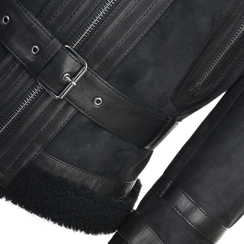 Fitted Sheepskin Aviator Flying Jacket Black/suede: KB-451