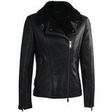 Side Zip Biker Sheepskin Pilot Jacket Black: KB-693