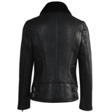 Side Zip Biker Sheepskin Pilot Jacket Black: KB-693