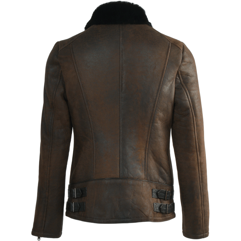 Side Zip Biker Sheepskin Pilot Jacket Taba Crack/blk: KB-693