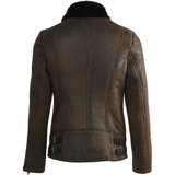 Side Zip Biker Sheepskin Pilot Jacket Taba Crack/blk: KB-693